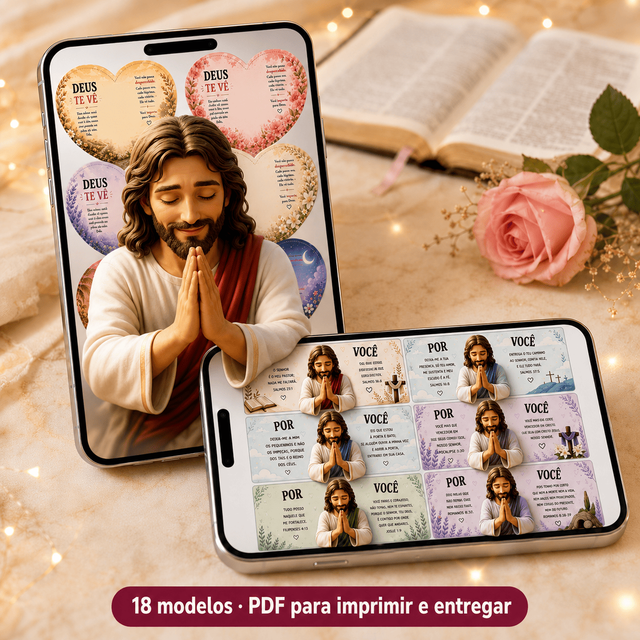 Bilhete Pack Mão de Jesus aberto mostrando braços em 3D formando coração de papel